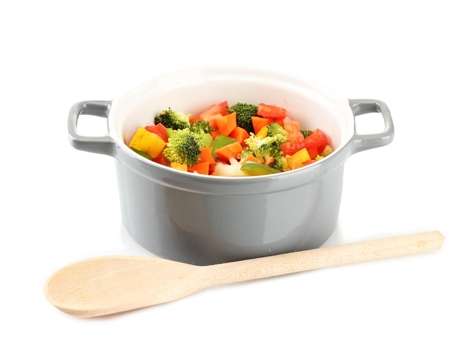 bowl of simmering stew in a pot