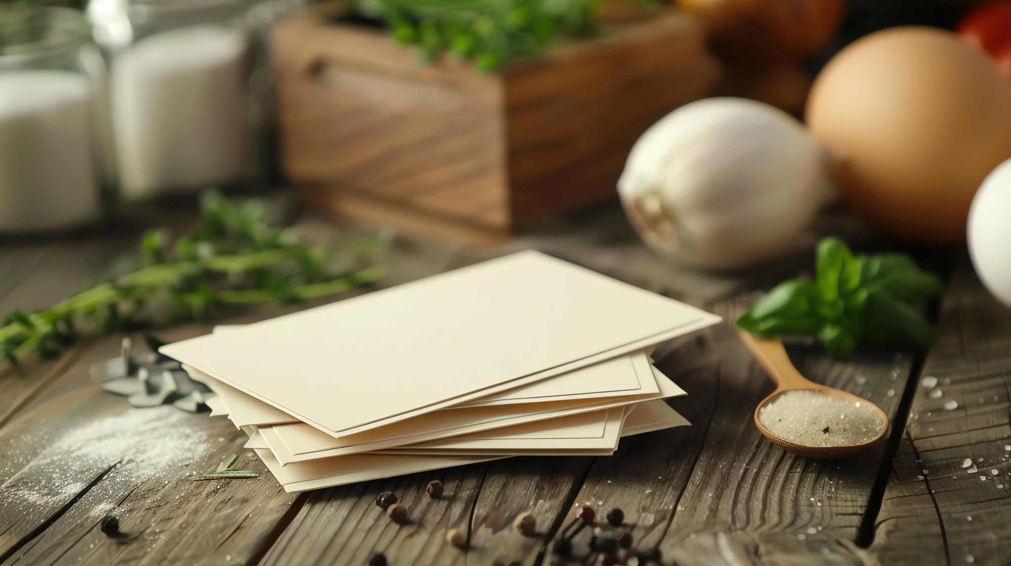 stack of seasonal recipe cards